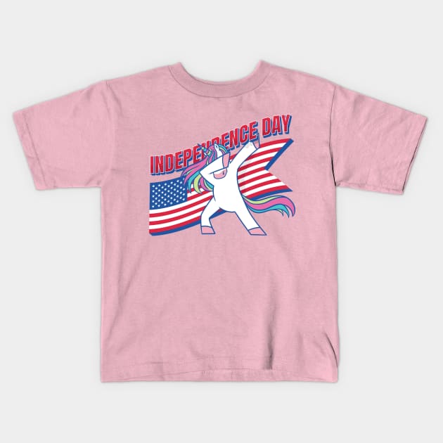 Cute dabbing unicorn with American flag for 4th of July / Independence day Kids T-Shirt by Anonic